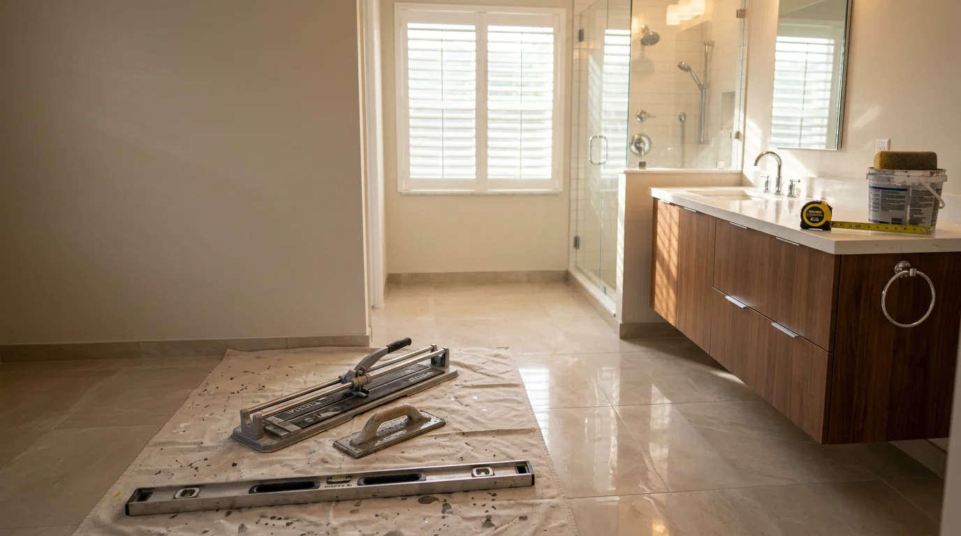 Completed bathroom remodel with custom tile and fixtures in Miami